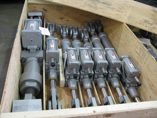 Various sized hydraulic snubbers ready for shipping