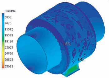 Image of a FEA on a pipe shoe assembly.