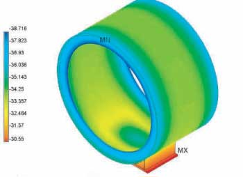 Image of FEA done on the shell base assembly.